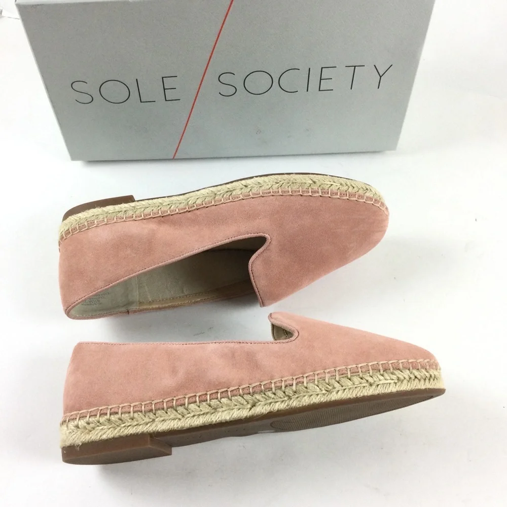 SOLE SOCIETY New Sammah Suede Espadrille Slip-On Loafer Pink Sz 8.5